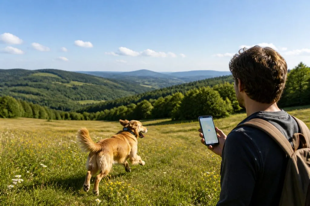 Chien suivi en GPS depuis un smartphone en randonnée
