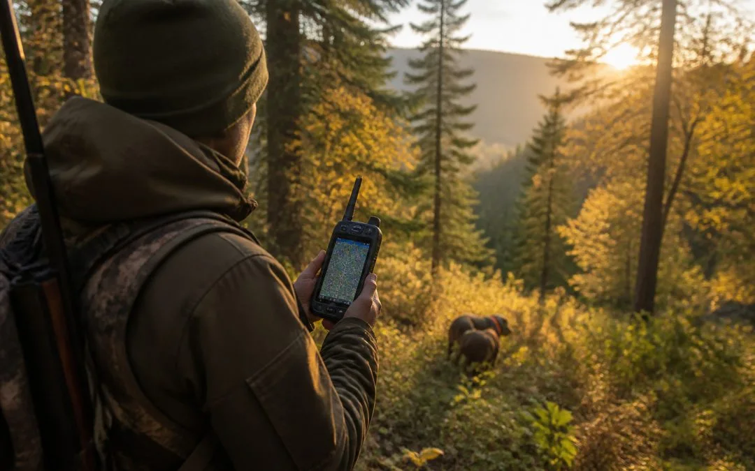 Chasseur et gps dans la foret doree