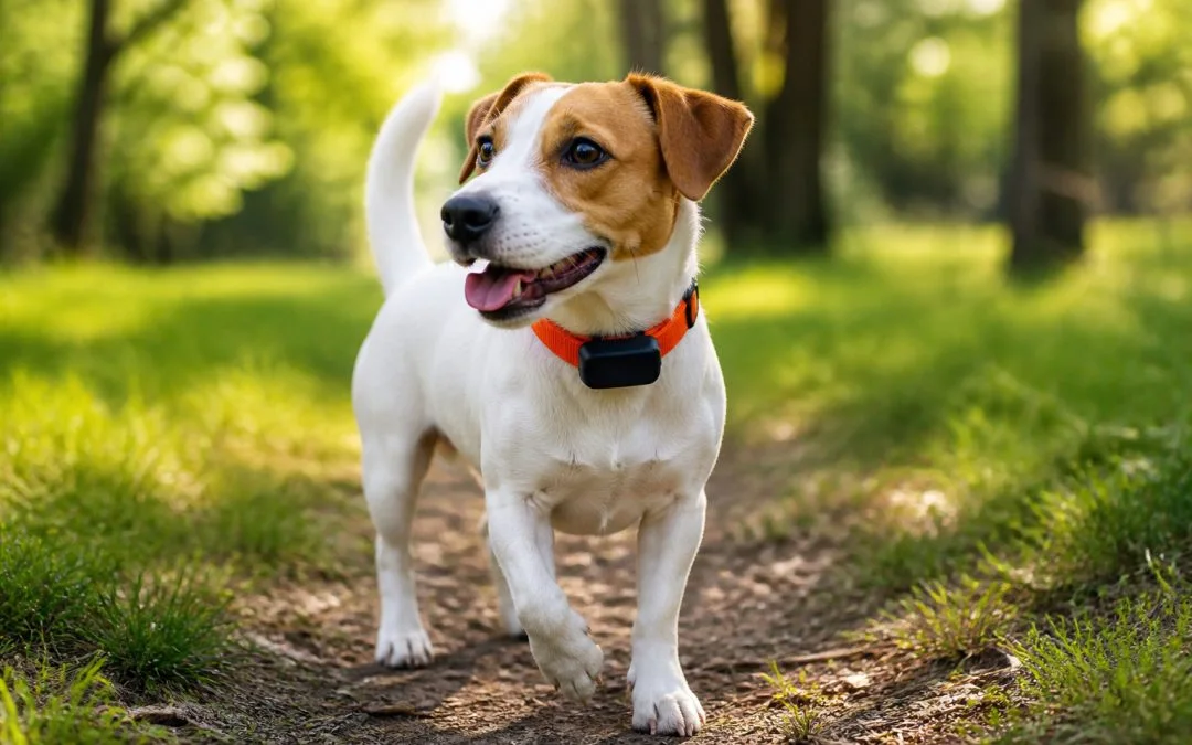 Chien aventureux avec collier gps