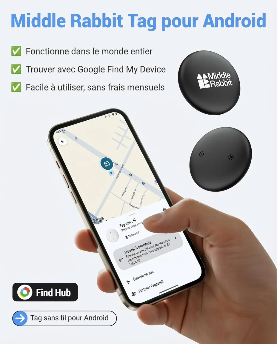 Visuel Middle Rabbit Tag pour Android avec bouton Find Hub